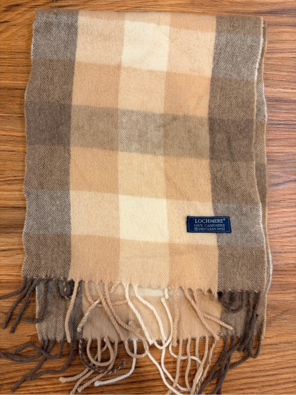 Beige Plaid Cashmere Scarf